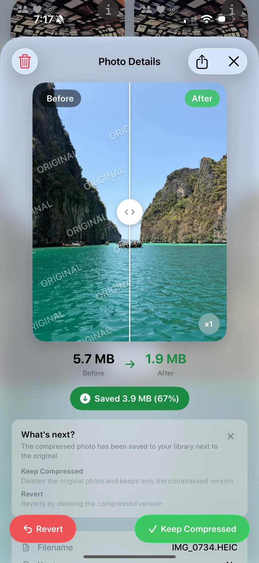 Photo before-and-after slider with savings