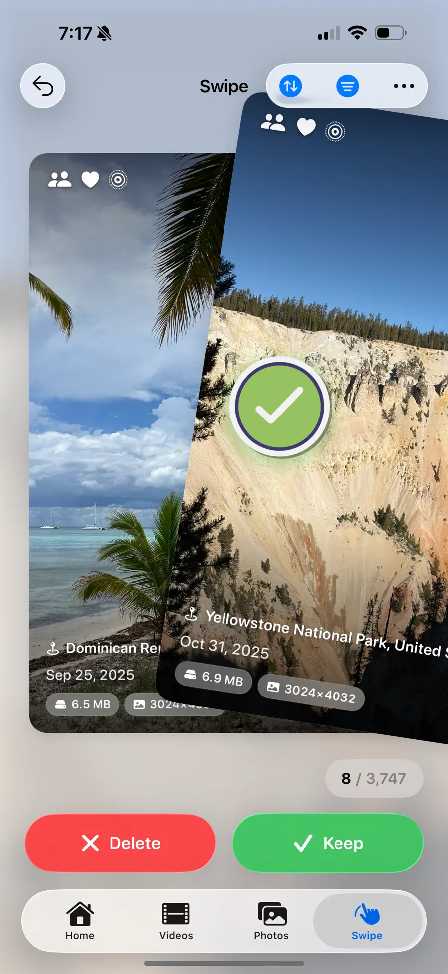 Swipe-to-delete card stack